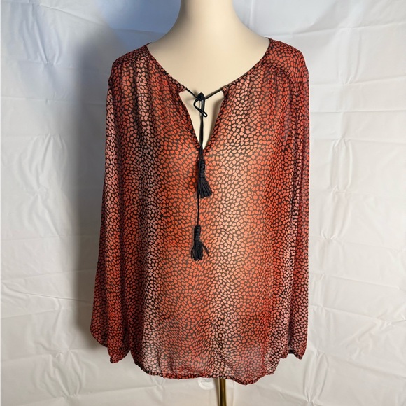 Lane Bryant Red and Black Relaxed Tie Front Blouse - Picture 1 of 6